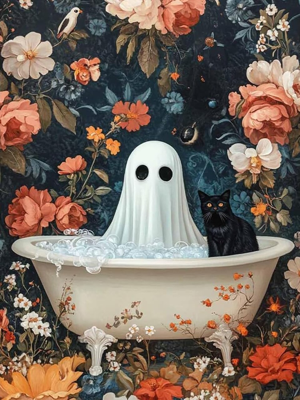 Ghost DIY Diamond Painting Kits for Adults,Black Cat Round Full Drill - 12X16in